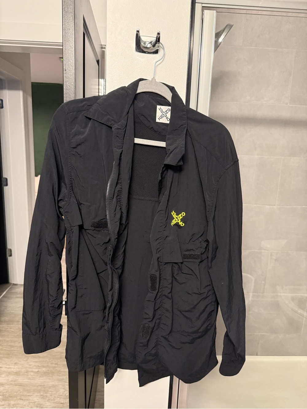 Kenzo Men's Black Lightweight Jacket with Yellow Logo